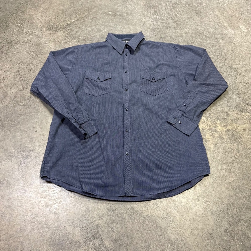 Beverly Hills Polo Club Shirt Mens 2XLB Blue Pinstripe Long Sleeve Button Down